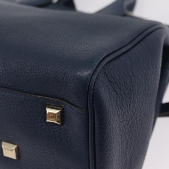 Salvatore Ferragamo Gancini Studio Bag Leather 2way Navy Gold Auth 206236A
