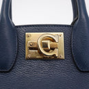 Salvatore Ferragamo Gancini Studio Bag Leather 2way Navy Gold Auth 206236A-20