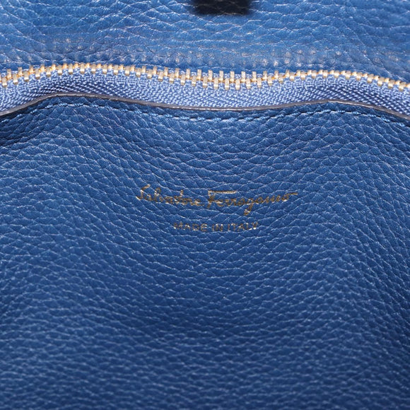 Salvatore Ferragamo Gancini Studio Bag Leather 2way Navy Gold Auth 206236A