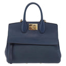Salvatore Ferragamo Gancini Studio Bag Leather 2way Navy Gold Auth 206236A-13