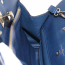 Salvatore Ferragamo Gancini Studio Bag Leather 2way Navy Gold Auth 206236A-22