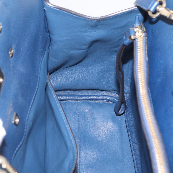 Salvatore Ferragamo Gancini Studio Bag Leather 2way Navy Gold Auth 206236A
