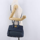 Salvatore Ferragamo Gancini Studio Bag Leather 2way Navy Gold Auth 206236A-27