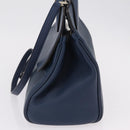 Salvatore Ferragamo Gancini Studio Bag Leather 2way Navy Gold Auth 206236A-4