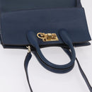 Salvatore Ferragamo Gancini Studio Bag Leather 2way Navy Gold Auth 206236A-7