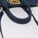 Salvatore Ferragamo Gancini Studio Bag Leather 2way Navy Gold Auth 206236A-8