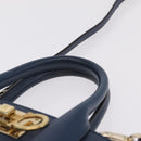 Salvatore Ferragamo Gancini Studio Bag Leather 2way Navy Gold Auth 206236A-14