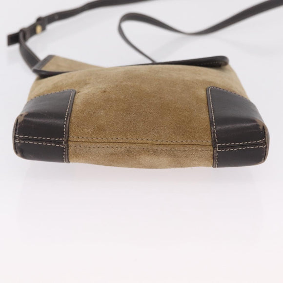 LOEWE Shoulder Bag Suede Beige Gold Auth 206237