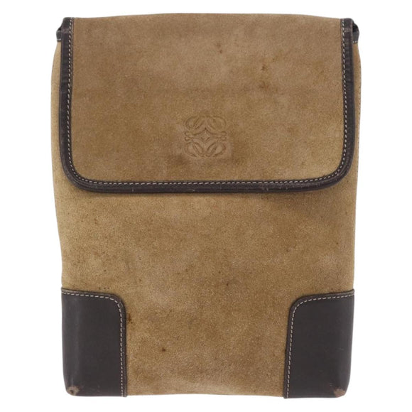 LOEWE Shoulder Bag Suede Beige Gold Auth 206237