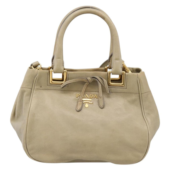 PRADA Hand Bag Leather 2way Beige Gold Auth 206241A