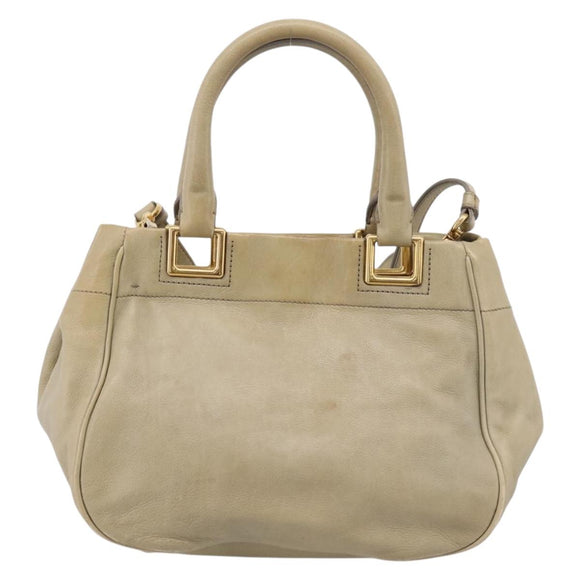 PRADA Hand Bag Leather 2way Beige Gold Auth 206241A