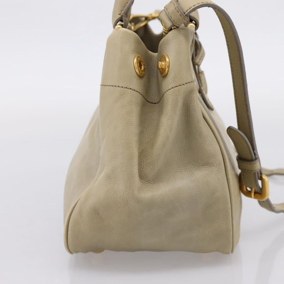 PRADA Hand Bag Leather 2way Beige Gold Auth 206241A