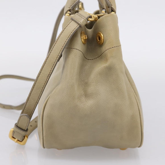 PRADA Hand Bag Leather 2way Beige Gold Auth 206241A