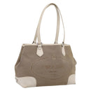PRADA Tote Bag Canvas Jacquard Beige Silver Auth 206242A-1
