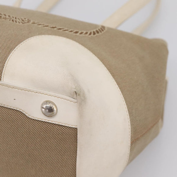 PRADA Tote Bag Canvas Jacquard Beige Silver Auth 206242A
