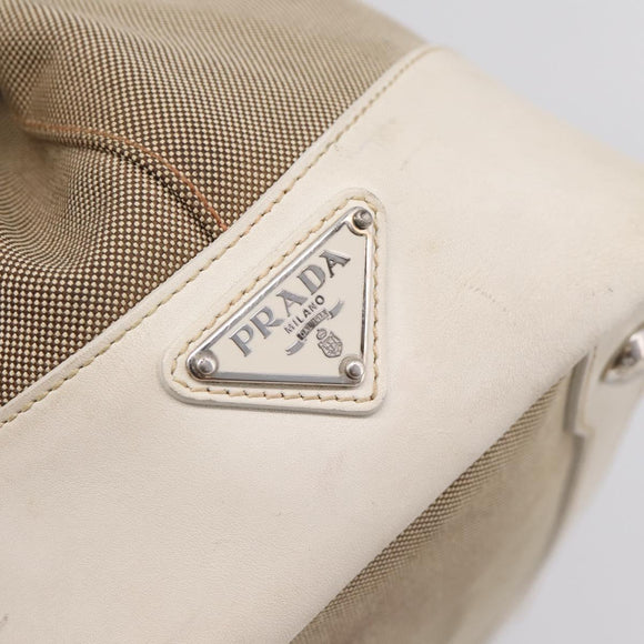 PRADA Tote Bag Canvas Jacquard Beige Silver Auth 206242A