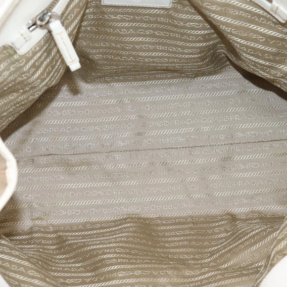 PRADA Tote Bag Canvas Jacquard Beige Silver Auth 206242A