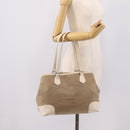 PRADA Tote Bag Canvas Jacquard Beige Silver Auth 206242A-25