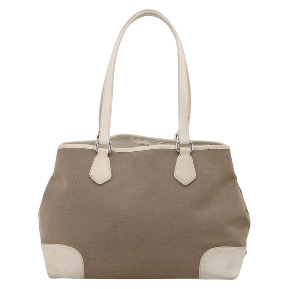 PRADA Tote Bag Canvas Jacquard Beige Silver Auth 206242A