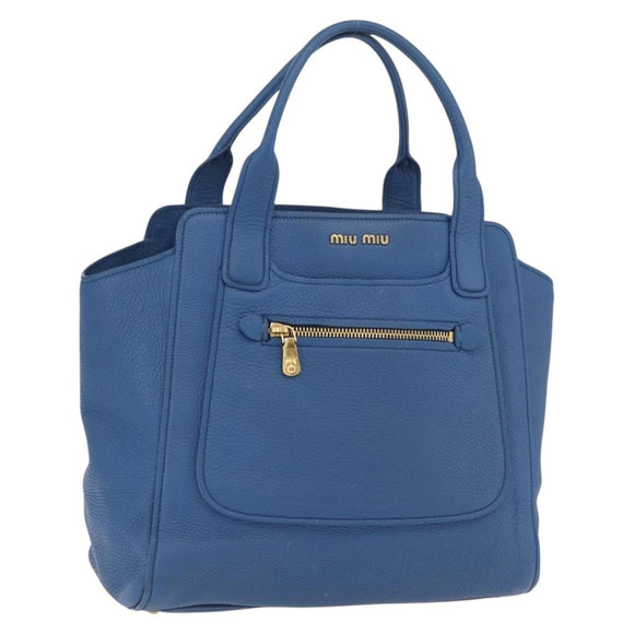 Miu Miu Tote Bag Leather Blue Gold Auth 206248A