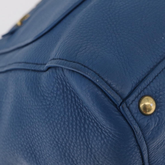 Miu Miu Tote Bag Leather Blue Gold Auth 206248A