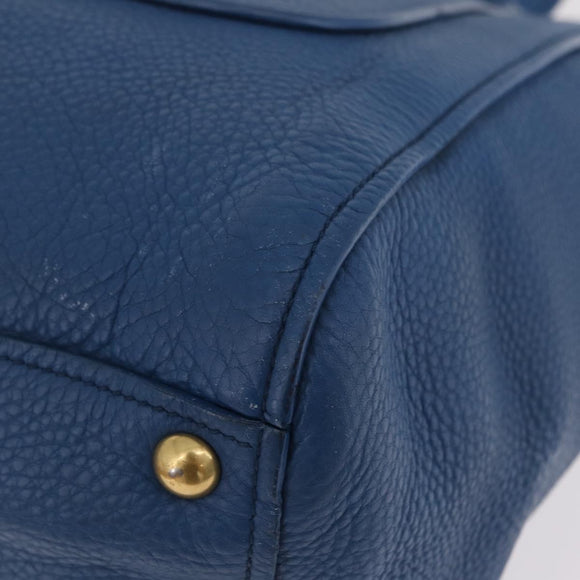 Miu Miu Tote Bag Leather Blue Gold Auth 206248A