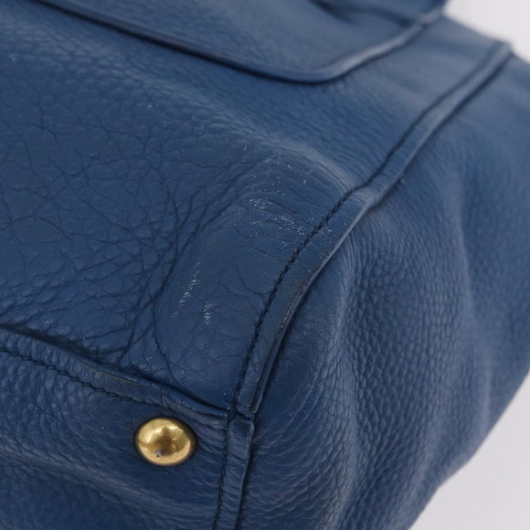 Miu Miu Tote Bag Leather Blue Gold Auth 206248A
