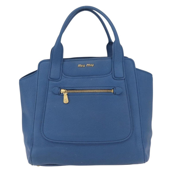 Miu Miu Tote Bag Leather Blue Gold Auth 206248A