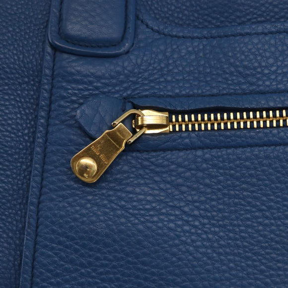 Miu Miu Tote Bag Leather Blue Gold Auth 206248A