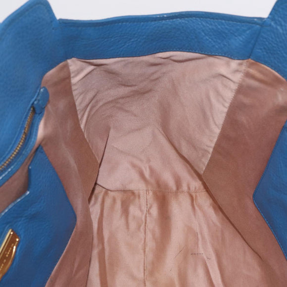 Miu Miu Tote Bag Leather Blue Gold Auth 206248A
