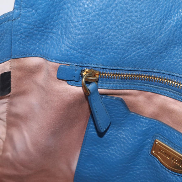 Miu Miu Tote Bag Leather Blue Gold Auth 206248A