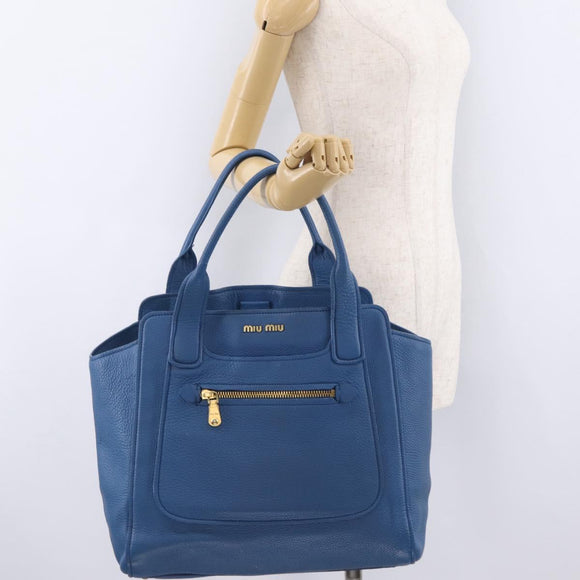 Miu Miu Tote Bag Leather Blue Gold Auth 206248A
