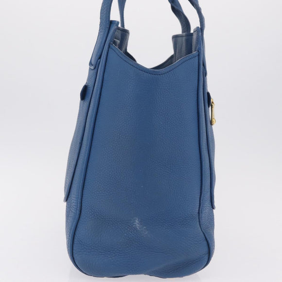 Miu Miu Tote Bag Leather Blue Gold Auth 206248A