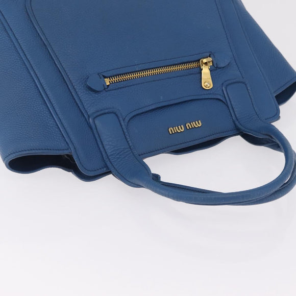 Miu Miu Tote Bag Leather Blue Gold Auth 206248A