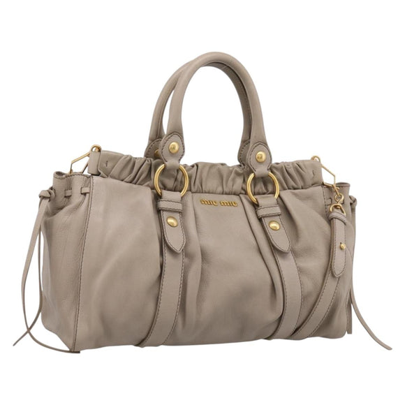 Miu Miu Hand Bag Leather 2way Beige Gold Auth 206249M