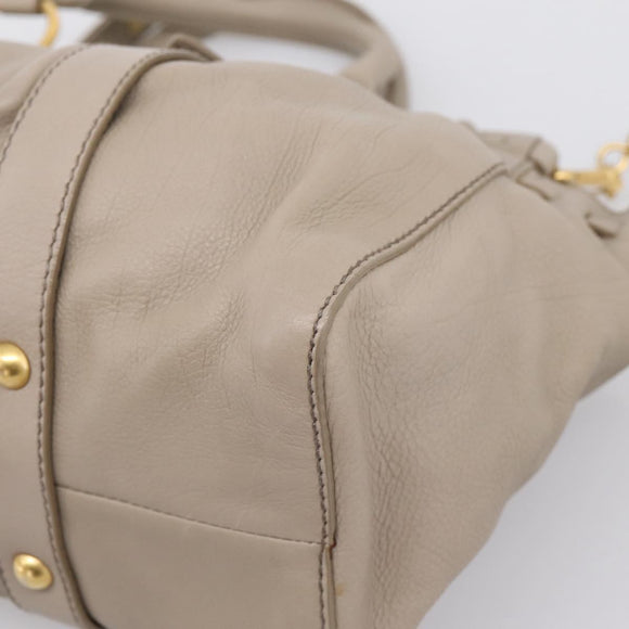 Miu Miu Hand Bag Leather 2way Beige Gold Auth 206249M