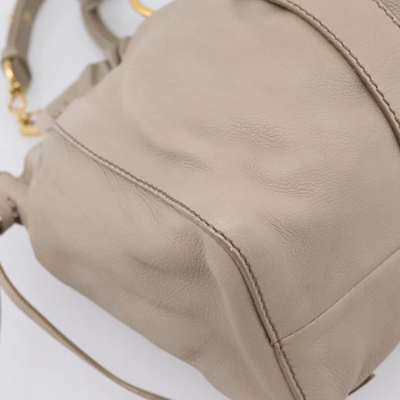 Miu Miu Hand Bag Leather 2way Beige Gold Auth 206249M