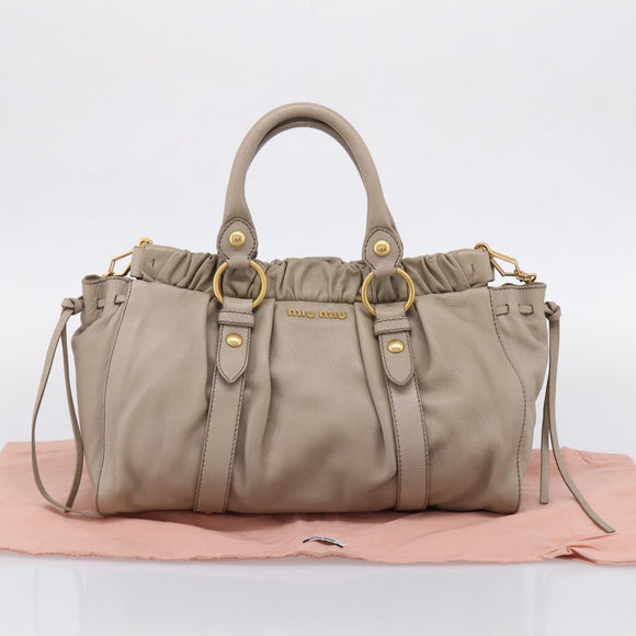 Miu Miu Hand Bag Leather 2way Beige Gold Auth 206249M