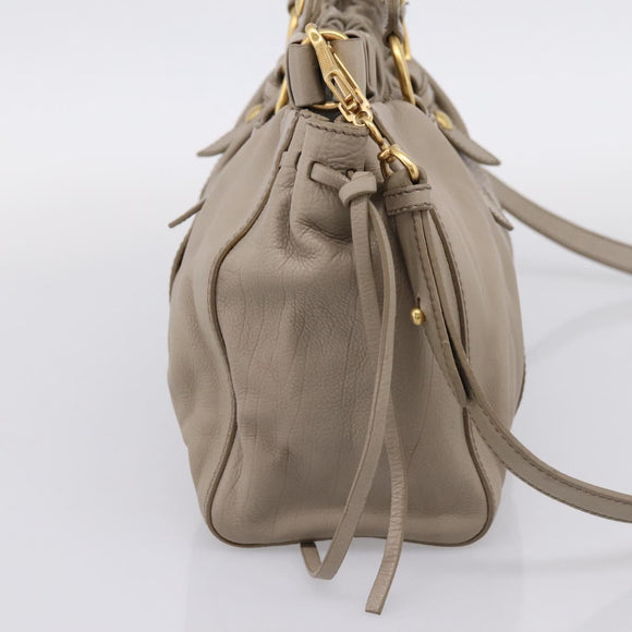 Miu Miu Hand Bag Leather 2way Beige Gold Auth 206249M