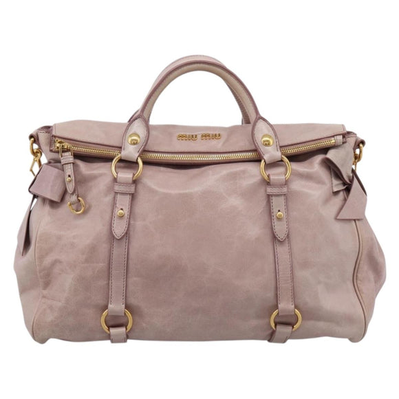 Miu Miu Hand Bag Vitellolux 2way Pink Gold Auth 206251M