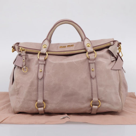 Miu Miu Hand Bag Vitellolux 2way Pink Gold Auth 206251M