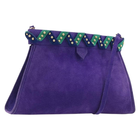Saint Laurent Shoulder Bag Suede Purple Gold Tone Auth 206253A