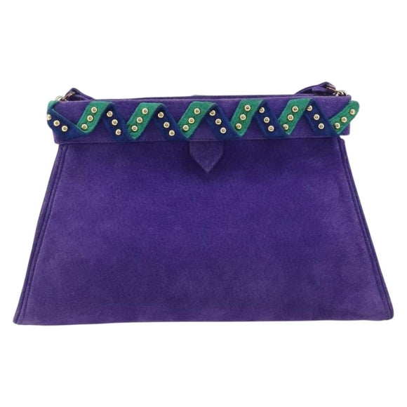 Saint Laurent Shoulder Bag Suede Purple Gold Tone Auth 206253A