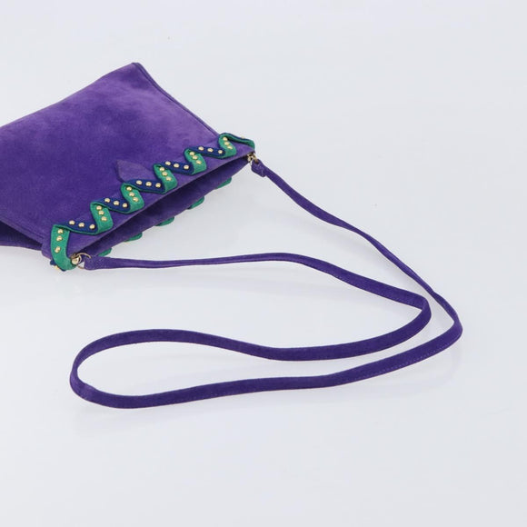 Saint Laurent Shoulder Bag Suede Purple Gold Tone Auth 206253A