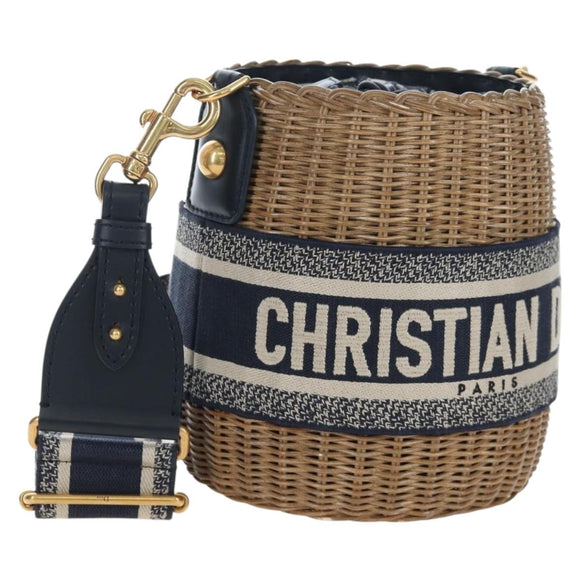 Christian Dior Oblique Shoulder Bag Rattan 2way Navy Gold Auth 206256SAM