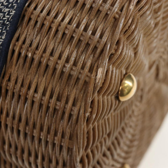 Christian Dior Oblique Shoulder Bag Rattan 2way Navy Gold Auth 206256SAM