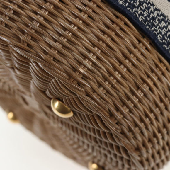 Christian Dior Oblique Shoulder Bag Rattan 2way Navy Gold Auth 206256SAM