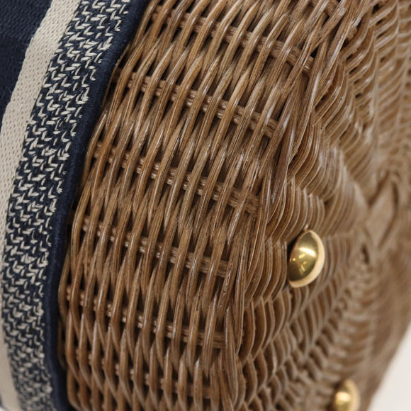 Christian Dior Oblique Shoulder Bag Rattan 2way Navy Gold Auth 206256SAM