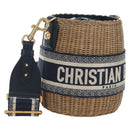 Christian Dior Oblique Shoulder Bag Rattan 2way Navy Gold Auth 206256SAM-1