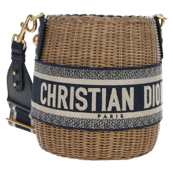 Christian Dior Oblique Shoulder Bag Rattan 2way Navy Gold Auth 206256SAM